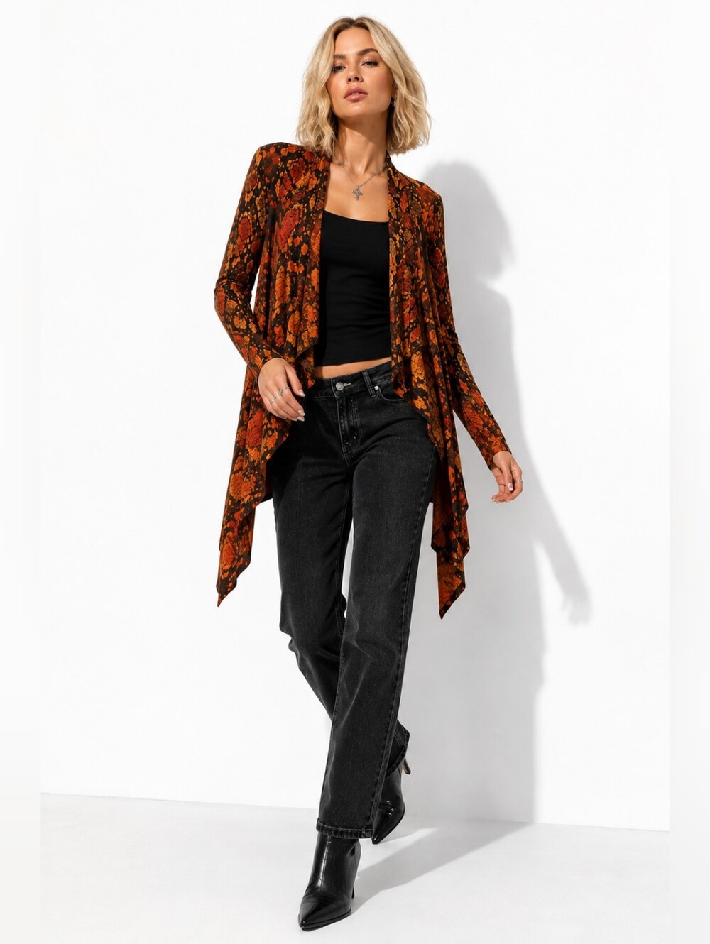 Soft Surroundings Y2K Faux Suede Snake Print Draped Cardigan Jacket Small